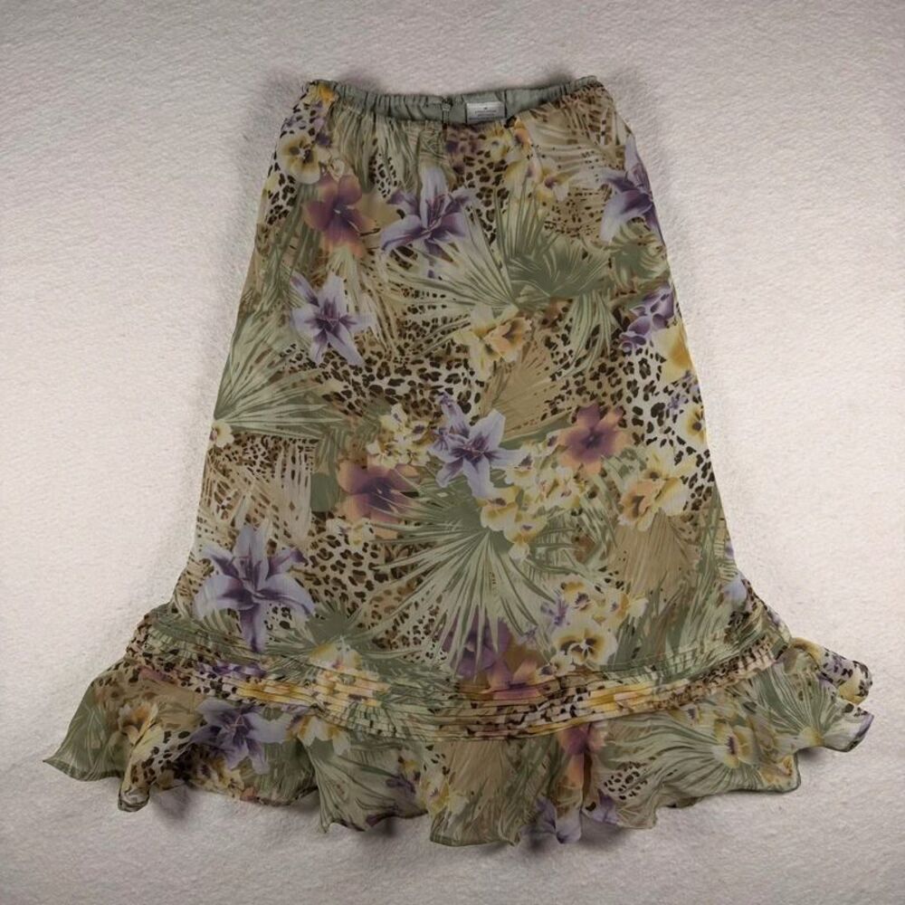 Y2K Floral Leopard Print Ruffle Midi Skirt